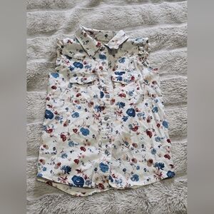 EUC 4T Shyanne Kids Floral Button Down Shirt - White and Blue